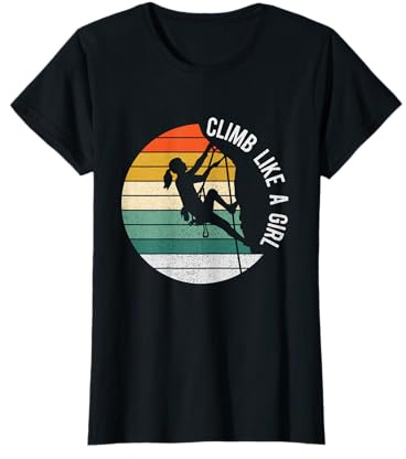 Climb Like A Girl Rock Climbing Gear Kids Women Sunset T-Shirt
