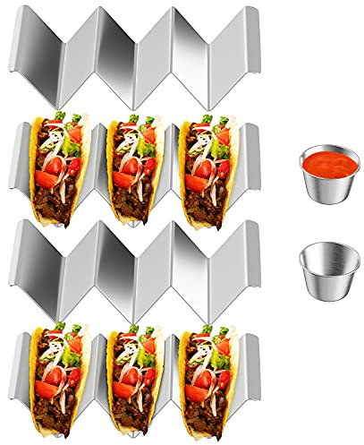 Gearific Taco Halter Ständer Edelstahl 4er Set, Taco Rack Shell mit Griffen, Taco Rack hält bis zu 3 Tacos, Grill und Spülmaschinenfest
