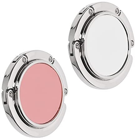 kwmobile Purse Hooks for Table - Set of 2 Zinc and Faux Leather Handbag Hook Foldable Bag Holder Purse Hangers for Tables - Pink/White/Silver