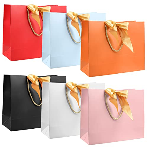 6 Stück Geschenktüten, Geschenkbeutel aus Papier mit Schleife, Geschenktüten Papiertüten für Geburtstag, Hochzeit, Festivalfeier, Weihnachten