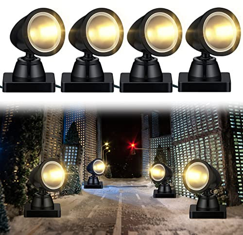 Lot de 2 Spots Ronds à Piles pour Village de Noël - Avec Interrupteur - Guirlande Lumineuse d'Intérieur pour Paysage