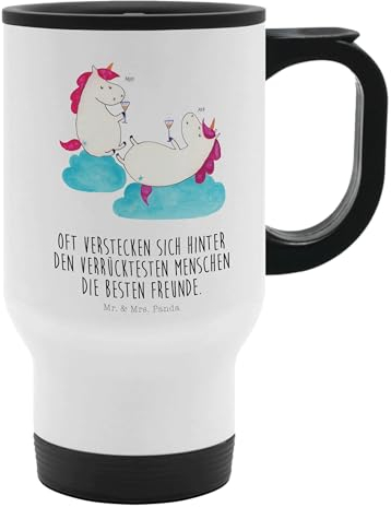 Mr. & Mrs. Panda Thermobecher Einhorn Sekt - Geschenk, Freundinnen, Einhorn Deko, Unicorn, Reisebecher, Thermobecher To Go, Einhörner, Pegasus, To Go