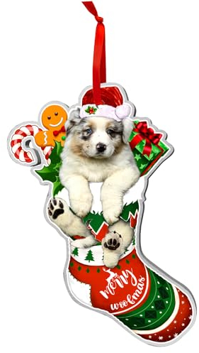 COUPLE FOX Australian Shepherd Dog Ornaments Christmas Tree, Australian Shepherd Sock Aluminum Ornament, Christmas Decoration 2023 for Australian Shepherd Lovers, Dog Mom, Dog Dad, Pet Lovers