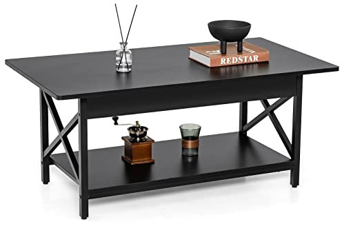 COSTWAY Couchtisch, Kaffeetisch mit Ablage, Wohnzimmertisch, Sofatisch für Wohnzimmer, 110 x 60 x 48 cm (Schwarz)