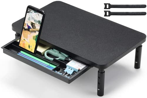 ETHU Monitor Stand Riser, 3 level Height Adjustable Stand with Storage Drawer Wood Vintage Stand Organizer for Office and Home, Monitor Stand Holder for Computer Printer Laptop PC iMac (Black)