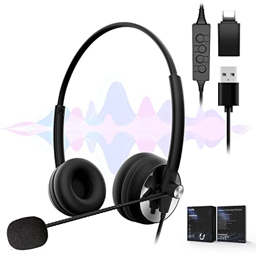 Venker - U35 Headset USB to TypeC Wired USB Headset, Protein Leather Earmuffs with Boom Micophone, for Teams, Zoom, Teaching etc.
