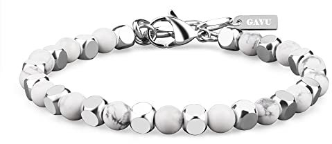 GAVU Geschenke Kristall Armband Perlen Armband aus Weißem Howlith und Edelstahlperlen