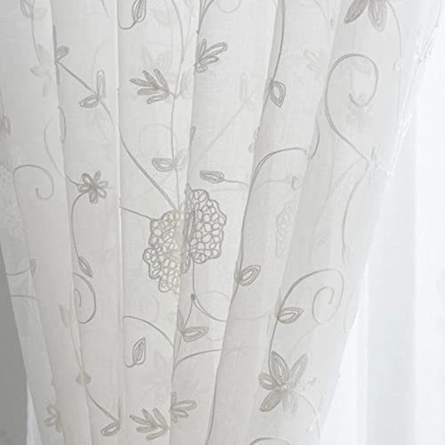 MANQILE Tende in Tulle Ricamate con Foglie Bianche, zanzariera per Soggiorno, Camera da Letto, Voile, Tenda Trasparente per Tende da Cucina