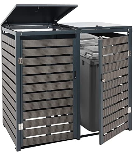 XL 2er-/4er-Mülltonnenverkleidung HWC-K14, Mülltonnenbox, 119x140x102cm WPC Metall 86kg - anthrazit