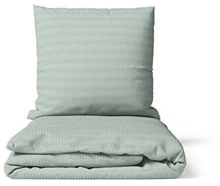 LARAWELL Bettwäsche 135x200 Seersucker Bettwäsche-Sets grün Pastell bügelfrei 2-teilig Premium