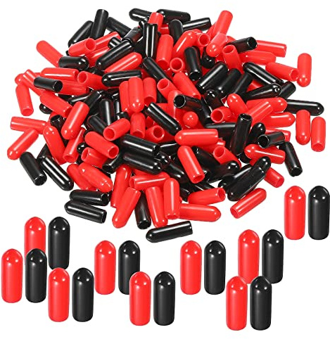 QUARKZMAN 200 Stück Gummi Endkappen 4mm Gummikappen Rundrohr Gummi Stopfen Schutzkappen Abdeckung für Schrauben Bolzen Gewinde Drahtseile Stuhlbeine Flaschen Möbelfüße, Schwarz/Rot