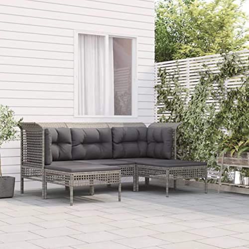 Yolola 5-TLG Gartenmöbel l Lounge Set Rattan Lounge Set Loungemöbel Sofa Balkonmöbel Balkonlounge Gartenlounge Gartensofa Balkon Terrasse Terrassenmöbel Ecksofa Garten Grau#2