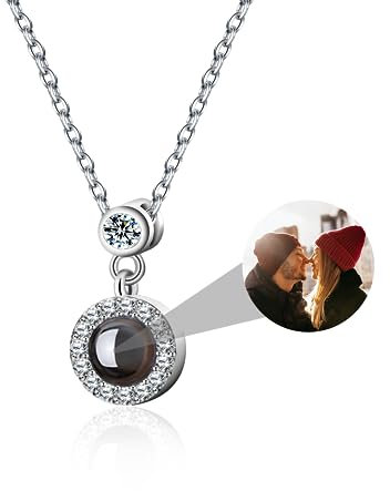 CSstone Kette Mit Bild Personalisierte Kette Mit Foto Projektion Ich Liebe Sie 100-Sprachen Halskette Gedenk Halskette Mit Bild Innen Schmuck Geschenk Für Männer,Frauen,Haustier