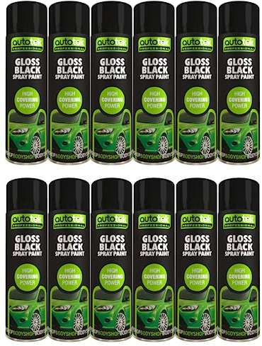 AutoTek Gloss Black Multi-Purpose Multi-Purpose Aerosol Spay Paint 500mlx12