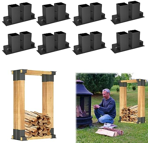 LZQ Lot de 8 supports d'empilage en bois galvanisés à chaud pour bois de chauffage, support d'empilage en bois stable pour bois de cheminée, pour l'intérieur et l'extérieur