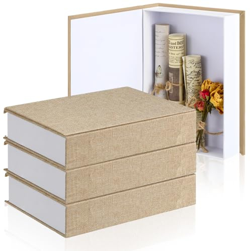 Tioncy Dekorative Bücherbox, moderne Aufbewahrungsbox aus Leinenimitat für Bücherregal, Dekoration, Couchtisch, Buch für Bastelarbeiten, Beige, 21,6 x 15,5 x 4,6 cm, 3 Stück