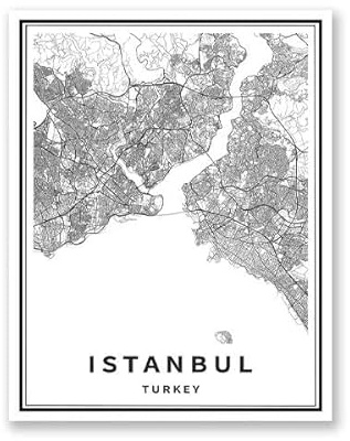 Istanbul Stadtplan Druck Schwarz Weiß Leinwand Poster Moderne Wand Kunst Bild Nordic Dekoration Malerei Türkei Wohnkultur 50X70Cm Kein Rahmen