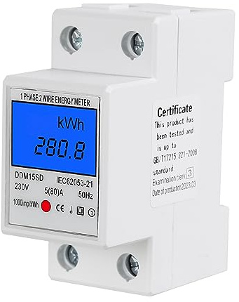 Jadeshay LCD Digitale Stromzähler Wechselstromzähler Hutschiene KWh Zähler 5(80) A Stromzähler Hutschiene mit LCD Bildschirm, Wechselstromzähler 1 phasiger 2 Poliger 220V