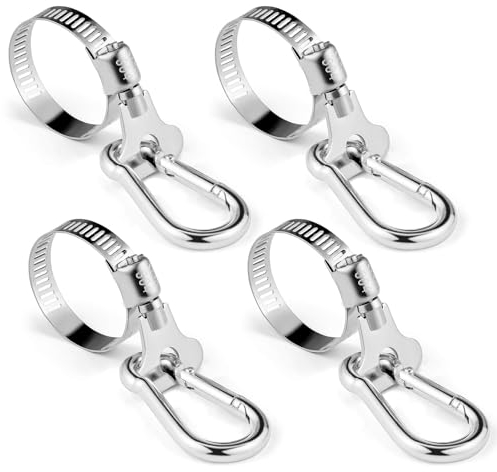 Vomika Flagpole Rings with Carabiner Clamp, 4PCS Stainless Steel Flag Pole Clip Bracket, 0.75-1.2 Inches Adjustable Diameter for Garden, Boat, Yacht, Truck, ATV, Outside House