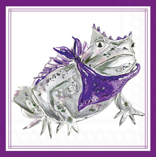 IHR Ideal Home – Rosanne Beck Hometown Pride – Lot de 20 serviettes de fête jetables en papier 3 plis, 12,7 x 12,7 cm, grenouille cornue violette