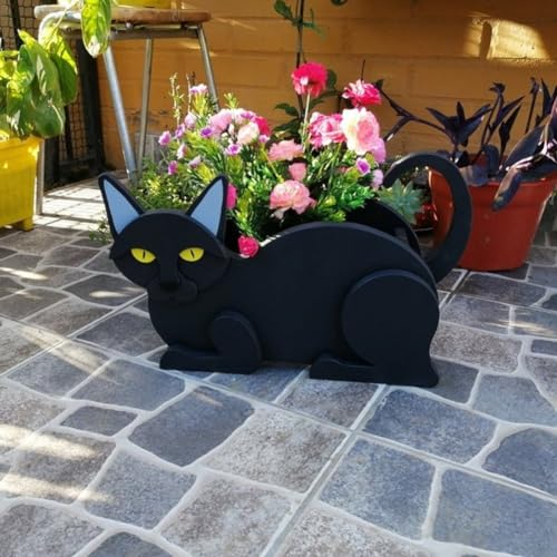 Zoegneer Katzen-Blumentopf für drinnen und draußen, dekorativer Pflanzentopf, Arrangement, Pflanzgefäß (schwarze Katze), 2A928HZY2590A602903JX57H04