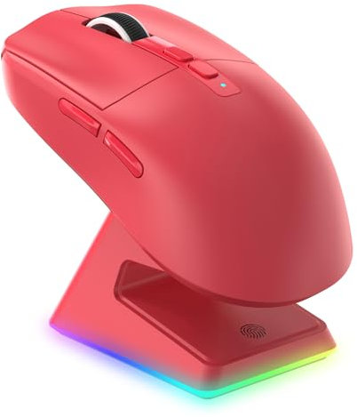VGN GAMEPOWER Attack Shark X6 Superlight Souris Gamer sans Fil, Station de Recharge, 49g Ultra-Léger Souris Gaming, 26000DPI, PixArt PAW3395, 2.4G/Filaire/Bluetooth, Batterie 200Heures, PC/Mac, Rouge
