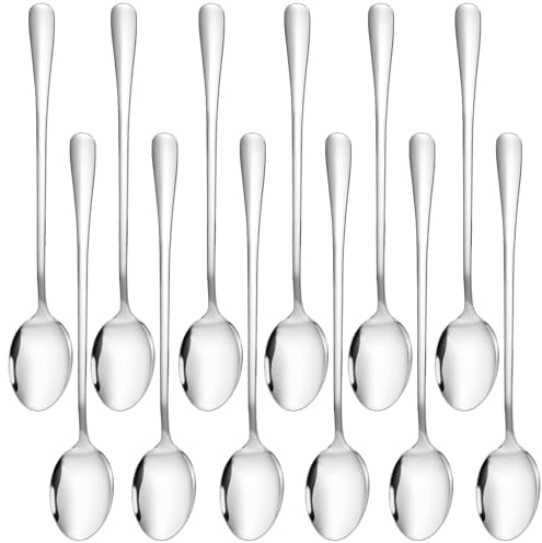 CoKeeSun 12 Pièces Cuillères à Latte Macchiato, 20cm Cuillères à Café en Acier Inoxydable, Cuillères Longues pour Cocktails et Desserts, Cuillère à Thé Glacé, Cuillère pour Soda, Milkshake