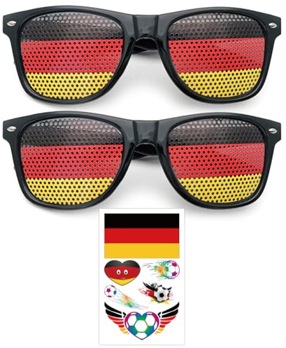 XMNIVATE 2 German Glasses, 1 German Flag Sticker, German Flag Sunglasses, Fan Accessories, Football Party Decorations, European Cup Themed Accessories