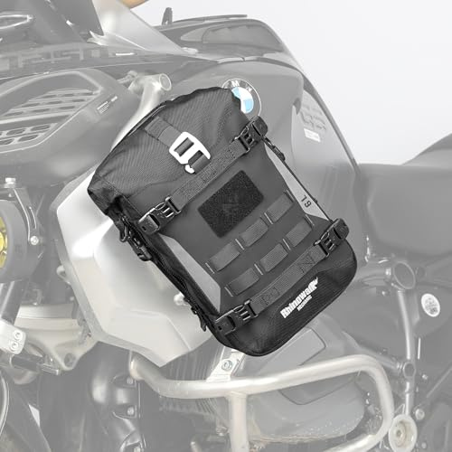 Rhinowalk Motorrad-Frontstoßstangentasche, Hecktasche, Motorradseitentasche, 6L, wasserdichte Motorradsatteltasche mit MOLLE-System, professionelles Motorzubehör, Schwarz