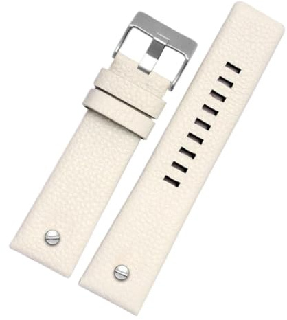 Qgsaghty Leder-Uhrenarmband für Herren, 22/24/26/27/28/30mm, mit Schnellverschluss, Lederarmband mit Litschi-Maserung, Stahlschnalle, Stahlnieten, Weiß, 30mm