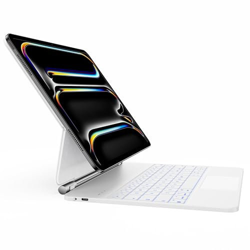 HOU Magic Keyboard per iPad Pro 13 (M4) custodia pollici con tastiera, QWERTY, trackpad cliccabile ovunque, 7 colori 3 livelli retroilluminati, design magnetico, Bianco