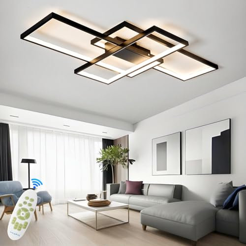 TJSC LED Deckenleuchte Modern Design Deckenlampe Wohnzimmer, 65W Dimmbar WohnzimmerLampe Decke Mit Fernbedienung, Rechteckig Deckenleuchte Schwarz Für Schlafzimmer Küche Wohnzimmer Beleuchtung, 80cm