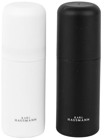 KARL HAUSMANN Salz- und Pfeffermühle Set 2 - Manuell, Soft-Touch, 15 cm | Kompaktes Black-&-White-Set 15 x 5 cm, Keramikmahlwerk, stufenlose Einstellung und satinierte Soft-Touch-Oberfläche