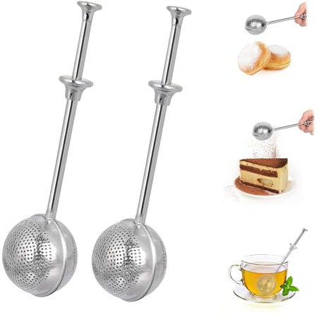 Minicoco Long Handled Tea Balls 2pcs Tea Strainer Rustproof Flour Sifter Easy Clean Stainless Steel Tea Straw Tea Strainer Sugar Shakermeringue Powder Suitable for Home Office