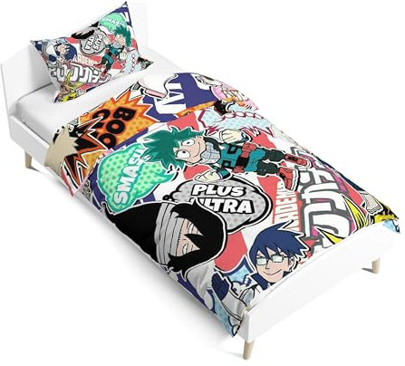 Zhongkaihua MHA Bedding Kinder-Bettwäsche-Set, 2-teilig, 135 x 200 cm, Bakugo/Midoriya/Toga/Todoroki Figur, MHA Merch, Cartoon-Bettdecke/Kissenbezug, Bett-Set, Schlafzimmer, Heimdekoration
