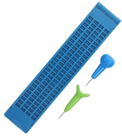 KOMBIUDA Kit Scrittura Braille Tavoletta e Penne Per Apprendimento Braille Non Vedenti e Insegnamento Colore Blu