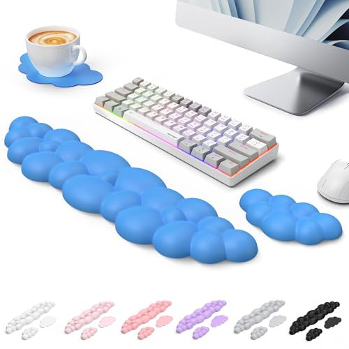 TECKNET Cloud Wrist Rest Set, Ergonomic Keyboard Wrist Rest and Mouse Pad with Wrist Support, Memory Foam & PU Leather, Cloud Arm Rest for Computer, Gaming, Office, Desk Hand Cushion