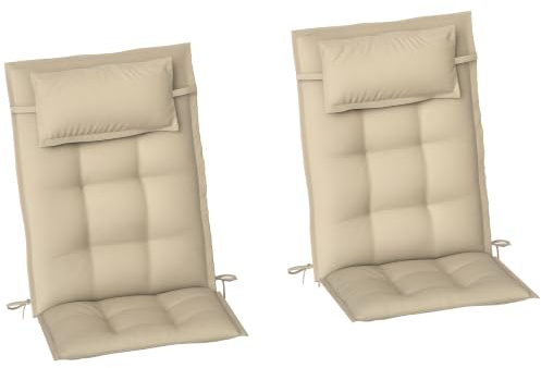 Outsunny 2er Set Sitzkissen 116 x 50 x 5 cm Mit Bändern Outdoor Beige | Indoor Sitzauflage, Stuhlkissen, Sitzpolster, Bankpolster für Gartenmöbel, für Sitzsthul, für Essstuhl, Camping