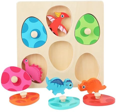 Baby Holzform Puzzles, Kinder Greifpuzzle, Montessori Spielzeug, Holzpuzzle Dino Eier Holzspielzeug, Baby Holzpuzzle, 3D Kinder Holzpuzzle Dino Eier Holzspielzeug für 36+ Monate Mädchen und Jungen