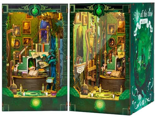 RONSTONE Book Nook - Miniatur Puppenhäuser Kit - DIY Puppenhaus Booknook Bücherregaleinsatz with LED Light und Staubschutzhülle für Erwachsene Jugendliche über 14 Jahre