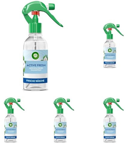 Air Wick Active Fresh – Aerosolfreies Raumspray mit natürlichen ätherischen Ölen – Duft: Frische Wäsche – 1 x 237 ml (Packung mit 5)