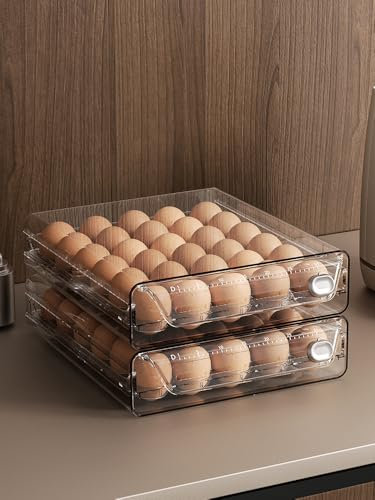 2 Tier Eggs Holder Fridge Containers Organisers Egg Storage Kitchen Stackable Storage Box For Fridge & Kitchen Countertop (60 Egg Storage)
