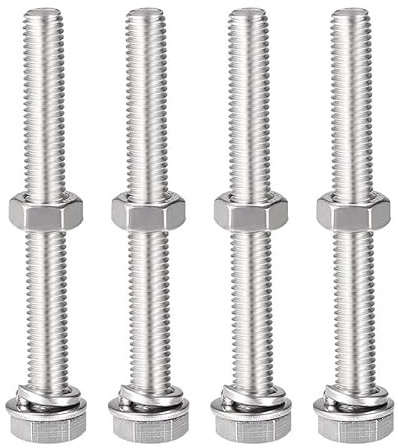 4Pcs M8 x 90mm Stainless Steel Bolt Kit - Hex Head Screws with Nuts & Washers for Bike/Motorcycle/Garden DIY Repairs, Fully Threaded Rust-Resistant Hardware Set