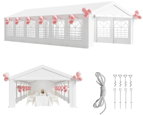 Airfish Tendone per Feste 6x12 mit Zusätzlichen Festen Schrägstützen, Gazebo 12x6 da Esterno UV 50+, Gazebo Giardino per Matrimoni, Feste, Raduni, Riunioni in Giardino,Bianco