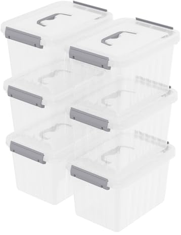 Ponpong 6-Pack Clear Latching Storage Boxes, Plastic Boxes with Lids, 6 L | Dust-Proof Lid, Transparent Design