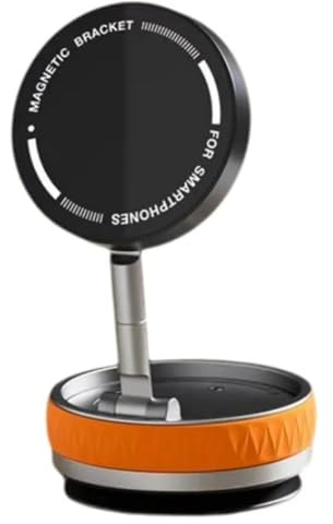 Koolenry Magnetic Phone Holder with Suction Cup for Cars - 360 Degrees Rotation, Folding, Orange Navigation Bracket
