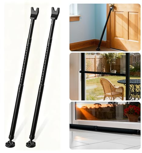 Harrms Sicherheitsstange Einbruchschutz Tür, Verstellbare Sicherungsstange Fenster 72-132cm mit 360° Drehgelenk & Anti-Rutsch-Basis für Haustür, Balkontür, Fenster & Patio, Schwarz, 2 Stück