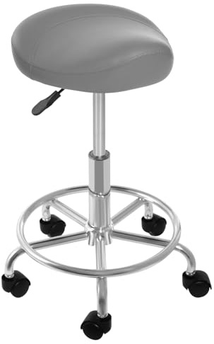 WYmaioyis Sattelhocker Ergonomischer Hocker 360° Drehbar Rollhocker Breiten Sattelsitzkissen Höhenverstellbarer für Schönheitssalon, Spas und Büro, Grau