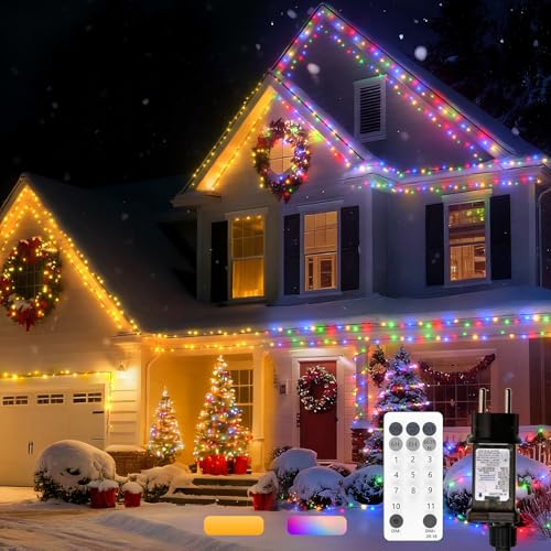 JVURICE LED Lichterkette Außen 30M+5M, 300LEDs Weihnachtsbaum Lichterkette, Weihnachtslichterkette Innen mit Timer 11 Modi IP65, für Garten Party Weihnachten Halloween Hochzeit Terrasse (Warm & RGB)