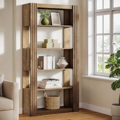 Tribesigns Bücherregal, 180 cm hohes Standregal mit 5 Ebenen, offene Ablagen, Regal für Büro, Wohnzimmer, Schlafzimmer, Arbeitszimmer, rustikales Braun